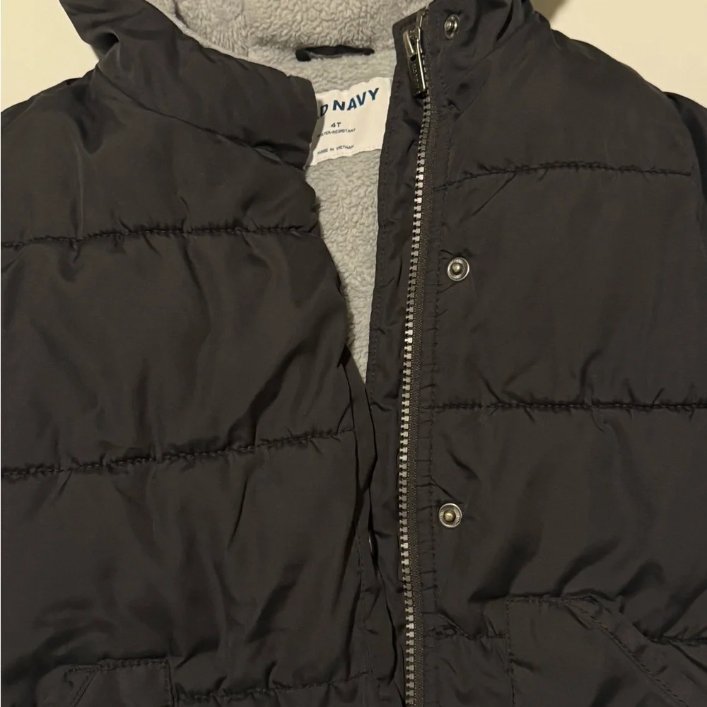 Old Navy Kids Black Puffer Coat‎ with Gray Lining